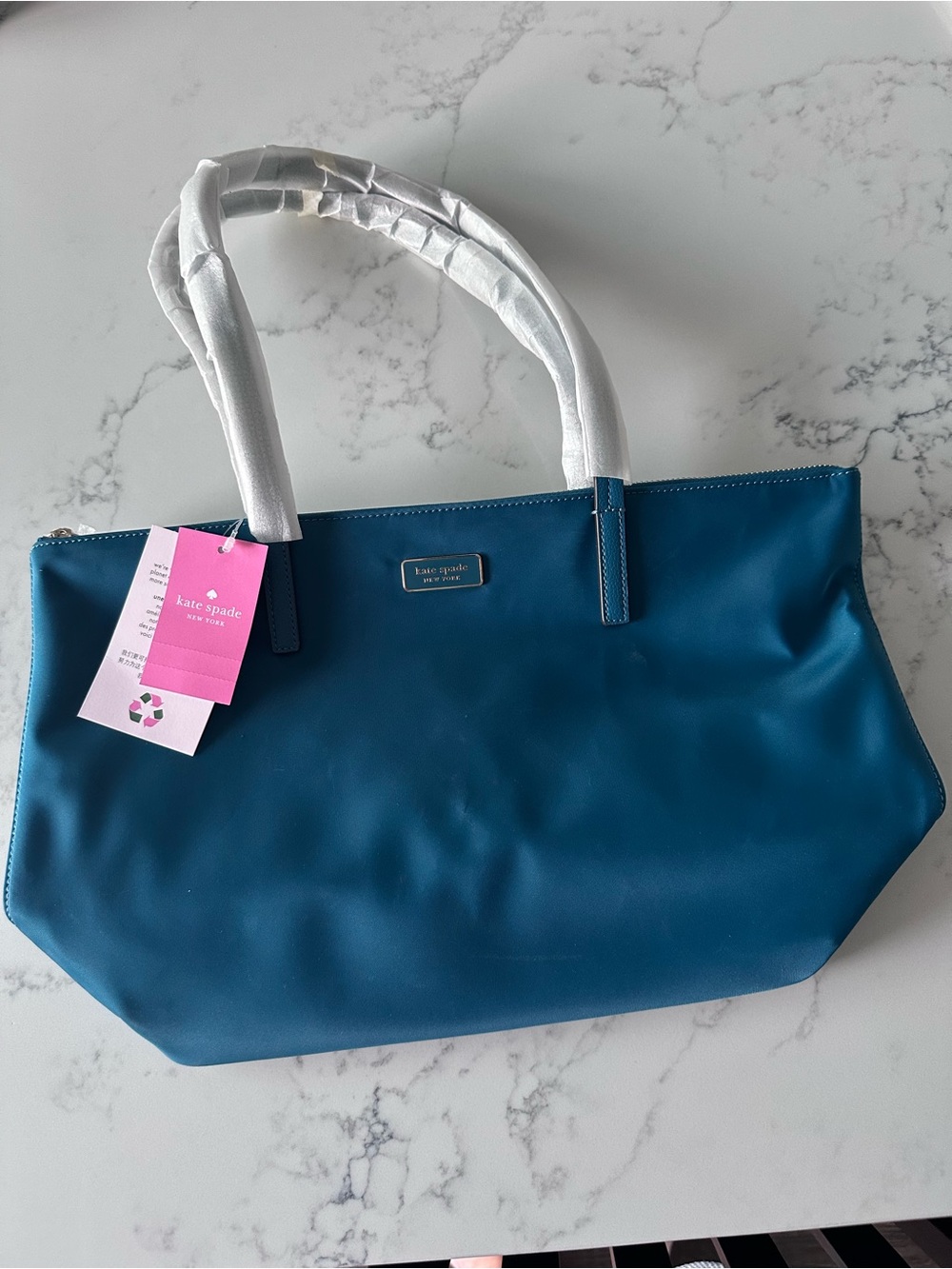 New Kate Spade Hayden Tote WKRU6537 Dark Peaco Nylon Top Zip Shoulder Bag.